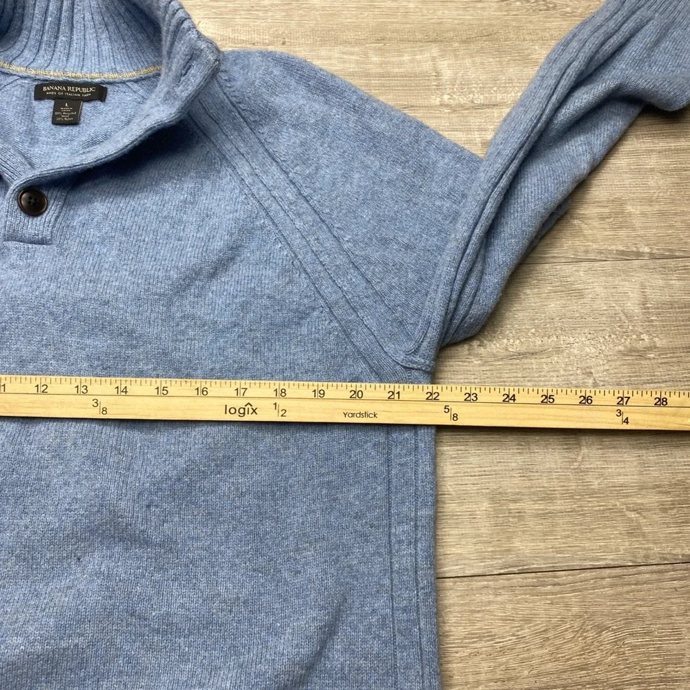 Banana‎ Republic Sweater Mens Large Blue Recycled Wool Italian Yarn Mock Neck L